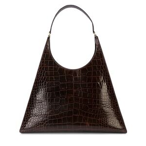 STAUD Rey Brown Croc Embossed Leather Shoulder Bag Purse